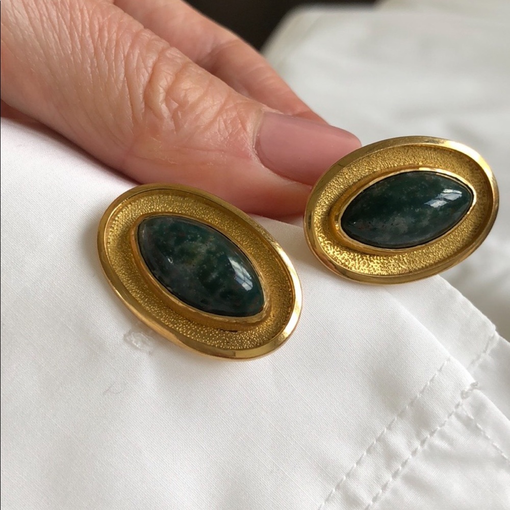 Vintage Gold plated genuine stone cufflinks Unisex - Picture 2 of 7